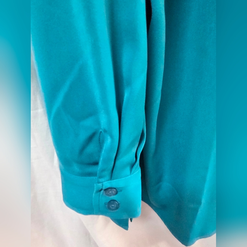 Susan Graver Turquoise Button-Down Shirt - Picture 2 of 5